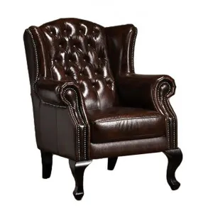 Weles Leather Chesterfield Wingback Armchair, Antique Brown by MY Room, a Chairs for sale on Style Sourcebook