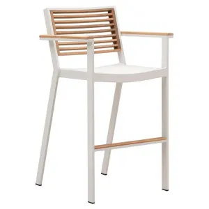 Indosoul St Lucia Teak Timber & Metal Outdoor Bar Stool with Arm, White by Indosoul, a Outdoor Chairs for sale on Style Sourcebook