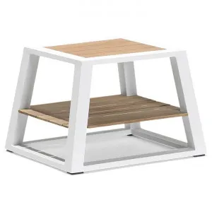 Indosoul St Lucia Teak Timber & Metal Outdoor Side Table, White by Indosoul, a Tables for sale on Style Sourcebook