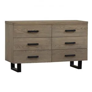 Heston European Oak Timber & Metal 6 Drawer Dresser, Smoke by MY Room, a Dressers & Chests of Drawers for sale on Style Sourcebook