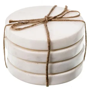 Lulia 4 Piece Round Marble Coaster Set, White by Casa Sano, a Tableware for sale on Style Sourcebook