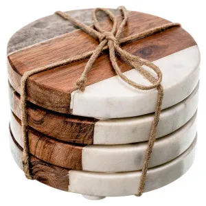Kostin 4 Piece Marble & Timber Round Coaster Set by Casa Uno, a Tableware for sale on Style Sourcebook