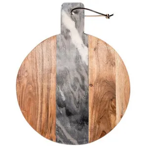 Lulia Marble & Timber Round Paddle Serving Board, Dark Grey by Casa Sano, a Platters & Serving Boards for sale on Style Sourcebook