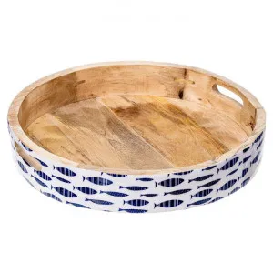 Atlantic Fish Enamelled Mango Wood Round Serving Tray by Casa Uno, a Trays for sale on Style Sourcebook