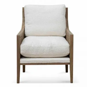 Arroche Oak Timber & Rattan Armchair with Boucle Fabric Cushions by Conception Living, a Chairs for sale on Style Sourcebook