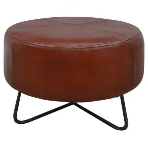Bolero Vintage Leather Round Ottoman / Coffee Table, 55cm by Philuxe Home, a Coffee Table for sale on Style Sourcebook
