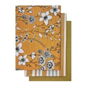 Blossom Cotton Tea Towel Set, Pack of 3, Mustard by j.elliot HOME, a Tea Towels for sale on Style Sourcebook