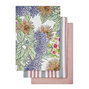 Hydrangea Cotton Tea Towel Set, Pack of 3, Beige / Rose Pink by j.elliot HOME, a Tea Towels for sale on Style Sourcebook