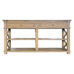 Heston Oak Timber Console Table, 160cm, Weathered Oak by Elegance Provinciale, a Console Table for sale on Style Sourcebook