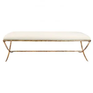 Aries Linen Fabric & Iron Bench, Oatmeal / Antique Gold by Florabelle, a Benches for sale on Style Sourcebook