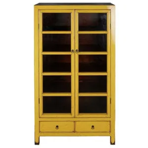 Huafu Reclaimed Elm Timber Oriental 2 Door Display Cabinet, Distressed Yellow by Florabelle, a Cabinets, Chests for sale on Style Sourcebook