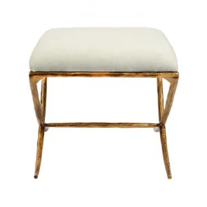 Aries Linen Fabric & Iron Footstool, Oatmeal / Antique Gold by Florabelle, a Stools for sale on Style Sourcebook