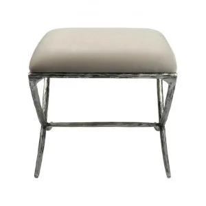 Aries Velvet Fabric & Iron Footstool, Silver Grey / Pewter by Florabelle, a Stools for sale on Style Sourcebook