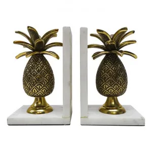 Caledonia Brass & Marble Bookend Set, Pineapple by Searles, a Desk Decor for sale on Style Sourcebook