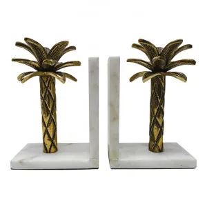 Caledonia Brass & Marble Bookend Set, Palm Tree by Searles, a Desk Decor for sale on Style Sourcebook