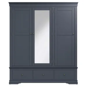 Durham Wooden 3 Door 3 Drawer Wardrobe with Mirror, Midnight Grey by Krendler Furniture, a Wardrobes for sale on Style Sourcebook