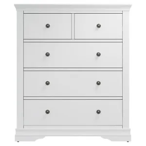 Durham Wooden 5 Drawer Tallboy, White by Krendler Furniture, a Dressers & Chests of Drawers for sale on Style Sourcebook
