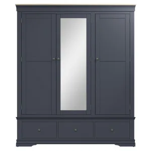 Winchester Wooden 3 Door 3 Drawer Wardrobe with Mirror, Midnight Grey by Krendler Furniture, a Wardrobes for sale on Style Sourcebook