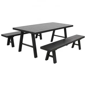 Latimer 3 Piece Aluminium Outdoor Dining Table & Bench Set, 190cm, Charcoal by Dodicci, a Outdoor Dining Sets for sale on Style Sourcebook