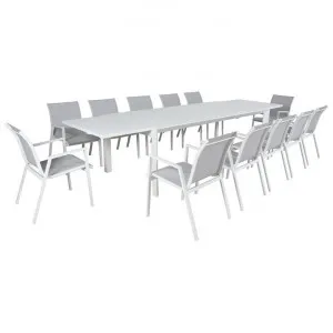 Icarus 13 Piece Aluminium Outdoor Extensible Dining Table Set, 230-345cm, White by Dodicci, a Outdoor Dining Sets for sale on Style Sourcebook