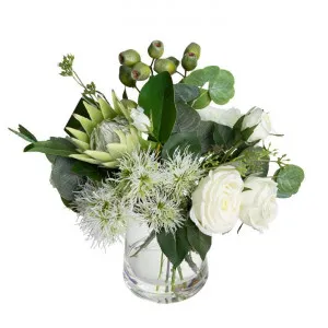 Cyncelia Artificial Rose & Protea Arrangement in Vase, White Flower, 40cm by Glamorous Fusion, a Plants for sale on Style Sourcebook
