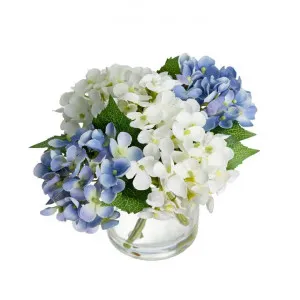 Leahy Artificial Hydrangea Arrangement in Vase, Blue & White Flower, 18cm by Glamorous Fusion, a Plants for sale on Style Sourcebook