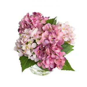 Leahy Artificial Hydrangea Arrangement in Vase, Pink Flower, 18cm by Glamorous Fusion, a Plants for sale on Style Sourcebook