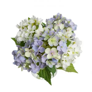 Leahy Artificial Hydrangea Arrangement in Vase, Purple & White Flower, 18cm by Glamorous Fusion, a Plants for sale on Style Sourcebook