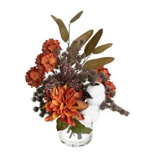 Stella Artificial Dahlia & Cotton Arrangement in Vase, Burnt Orange Flower, 25cm by Glamorous Fusion, a Plants for sale on Style Sourcebook
