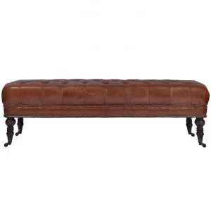 Kensington Aged Leather Chesterfield Ottoman Bench, 160cm, Vintage Brown by Affinity Furniture, a Ottomans for sale on Style Sourcebook