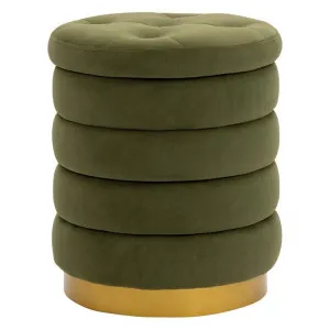 Linden Fabric Round Storage Ottoman, Olive by Charming Living, a Ottomans for sale on Style Sourcebook