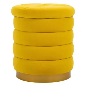 Linden Fabric Round Storage Ottoman, Yellow by Blissful Nest, a Ottomans for sale on Style Sourcebook