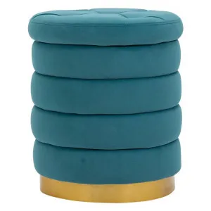Linden Fabric Round Storage Ottoman, Teal by Blissful Nest, a Ottomans for sale on Style Sourcebook
