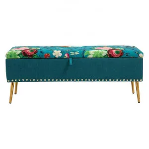 Levant Fabric Storage Ottoman Bench, Teal Retro Floral by Charming Living, a Ottomans for sale on Style Sourcebook