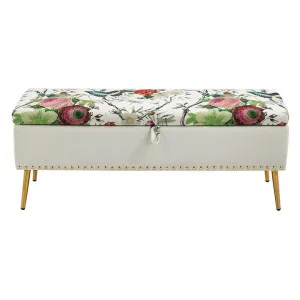 Levant Fabric Storage Ottoman Bench, Beige Retro Floral by Blissful Nest, a Ottomans for sale on Style Sourcebook