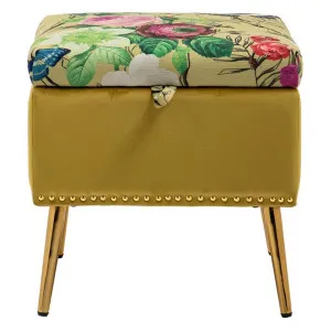 Levant Fabric Storage Ottoman Stool, Yellow Retro Floral by Charming Living, a Ottomans for sale on Style Sourcebook