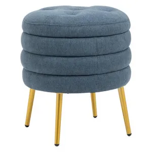 Henna Fabric Round Storage Ottoman Stool, Grey Blue by Blissful Nest, a Ottomans for sale on Style Sourcebook