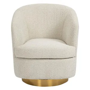 Sound Boucle Fabric Swivel Accent Tub Chair, Off White / Gold by Charming Living, a Chairs for sale on Style Sourcebook