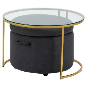 Mikaela Nested Round Coffee Table & Storage Ottoman Set, Gold / Charcoal by Winsun Furniture, a Coffee Table for sale on Style Sourcebook