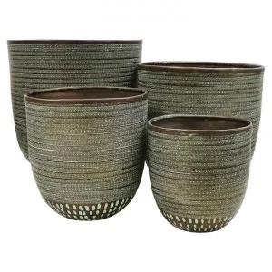 Bairri 4 Piece Metal Pot Planter Set, Patina Bronze by Searles, a Plant Holders for sale on Style Sourcebook