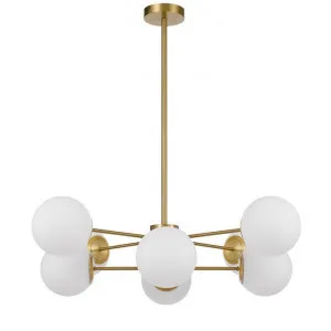 Marsten Iron & Glass Chandelier, 8 Light, Antique Gold / Opal by Telbix, a Chandeliers for sale on Style Sourcebook