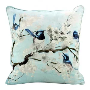 Fairy Wren Branch Velvet Scatter Cushion by NF Living, a Cushions, Decorative Pillows for sale on Style Sourcebook