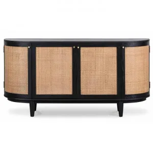 Aros Elm Timber & Rattan 4 Door Curved Sideboard, 170cm, Black / Natural by Conception Living, a Sideboards, Buffets & Trolleys for sale on Style Sourcebook