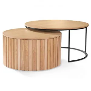 Blanco Wood & Steel Round Nesting Coffee Table Set, 90cm, Oak by Brighton Home, a Coffee Table for sale on Style Sourcebook