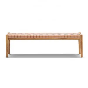 Casey Woven Leather & Teak Timber Dining Bench, 150cm, Nude Tan / Natural by FLH, a Benches for sale on Style Sourcebook