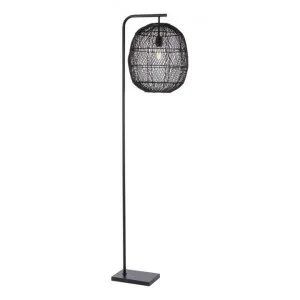 Rana Rattan & Iron Floor Lamp, Black / Black by Telbix, a Floor Lamps for sale on Style Sourcebook
