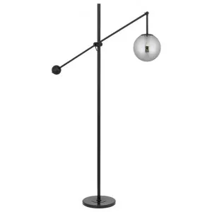Kemi Iron & Glass Adjustable Floor Lamp, Black / Smoke by Telbix, a Floor Lamps for sale on Style Sourcebook