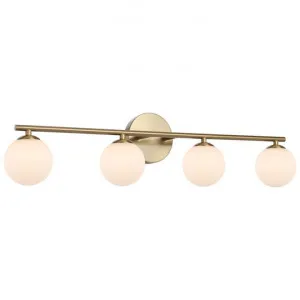 Moran IP44 Metal & Glass Linear Vanity Light, 4 Light, Antique Gold / Opal by Telbix, a Wall Lighting for sale on Style Sourcebook