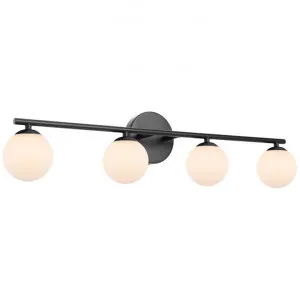 Moran IP44 Metal & Glass Linear Vanity Light, 4 Light, Black / Opal by Telbix, a Wall Lighting for sale on Style Sourcebook