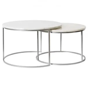 Zander 2 Piece Marble & Metal Round Nested Coffee Table Set, 70/60cm, White / Silver by Elme Living, a Coffee Table for sale on Style Sourcebook